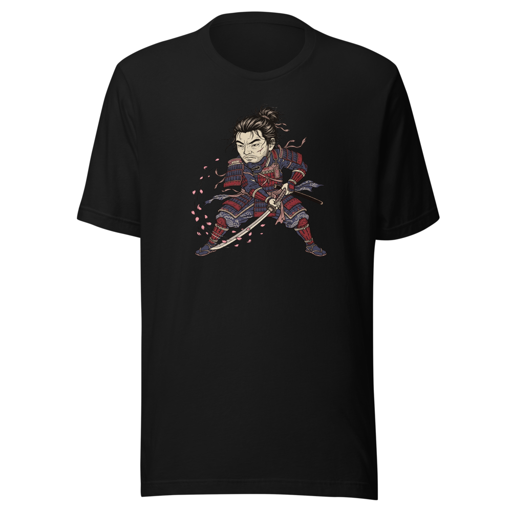 Lone Samurai Ghost Ukiyo-e Woodblock Graphic Tee — black front view