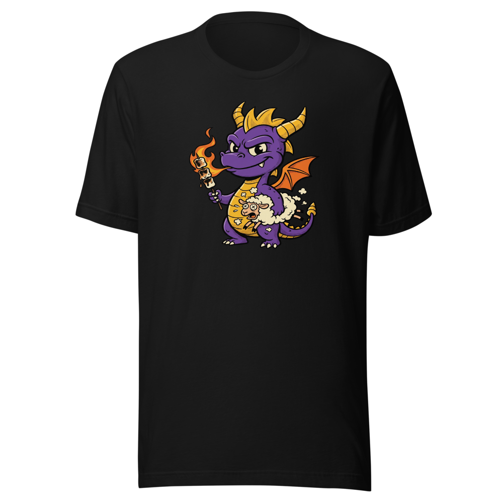 Purple Dragon Marshmallow Roast Retro Gamer Tee — black front view
