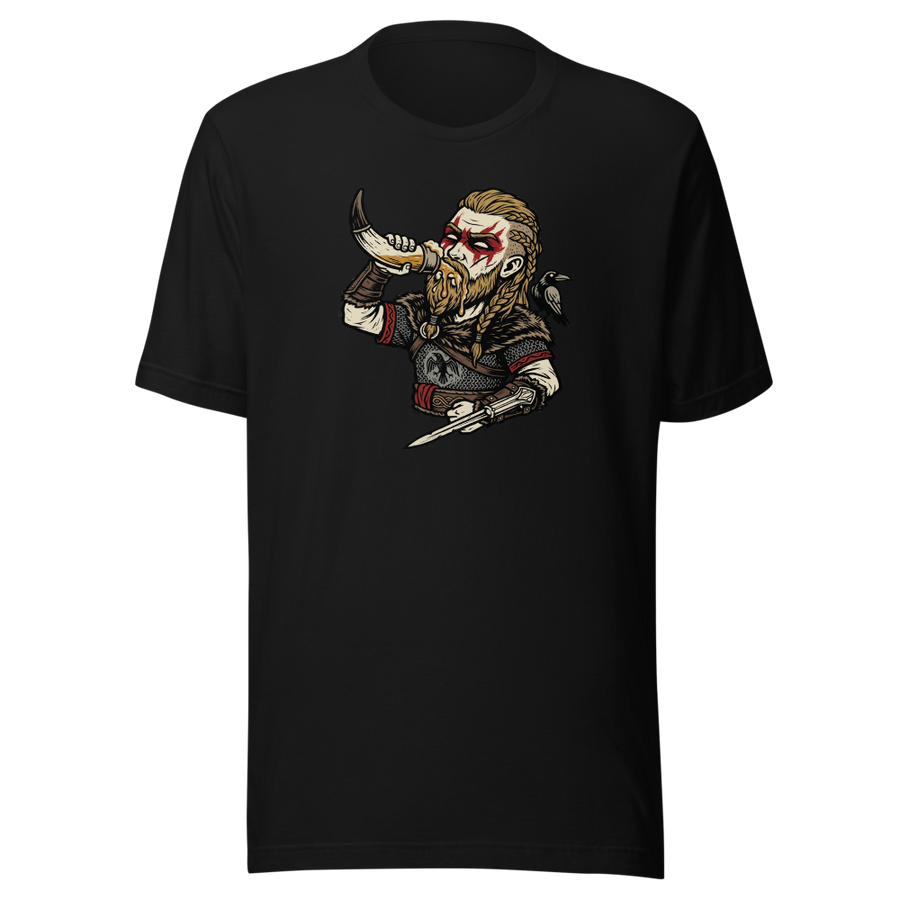 Viking Raider Mead Horn Hidden Blade Woodcut Tee