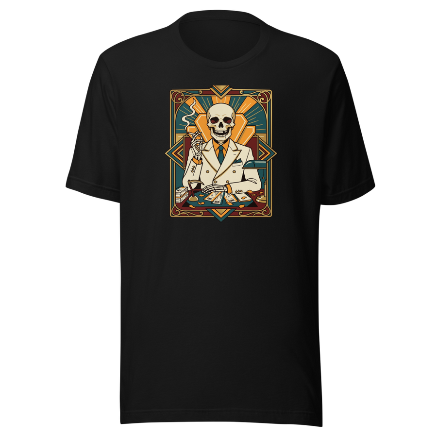 Skeleton Travel Agent Art Deco Noir Tee