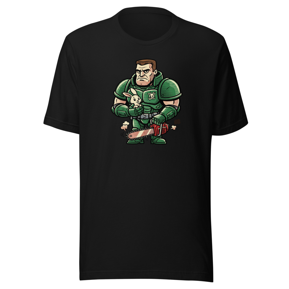 Space Marine Bunny Hug Halftone Pop Art Tee — black front view