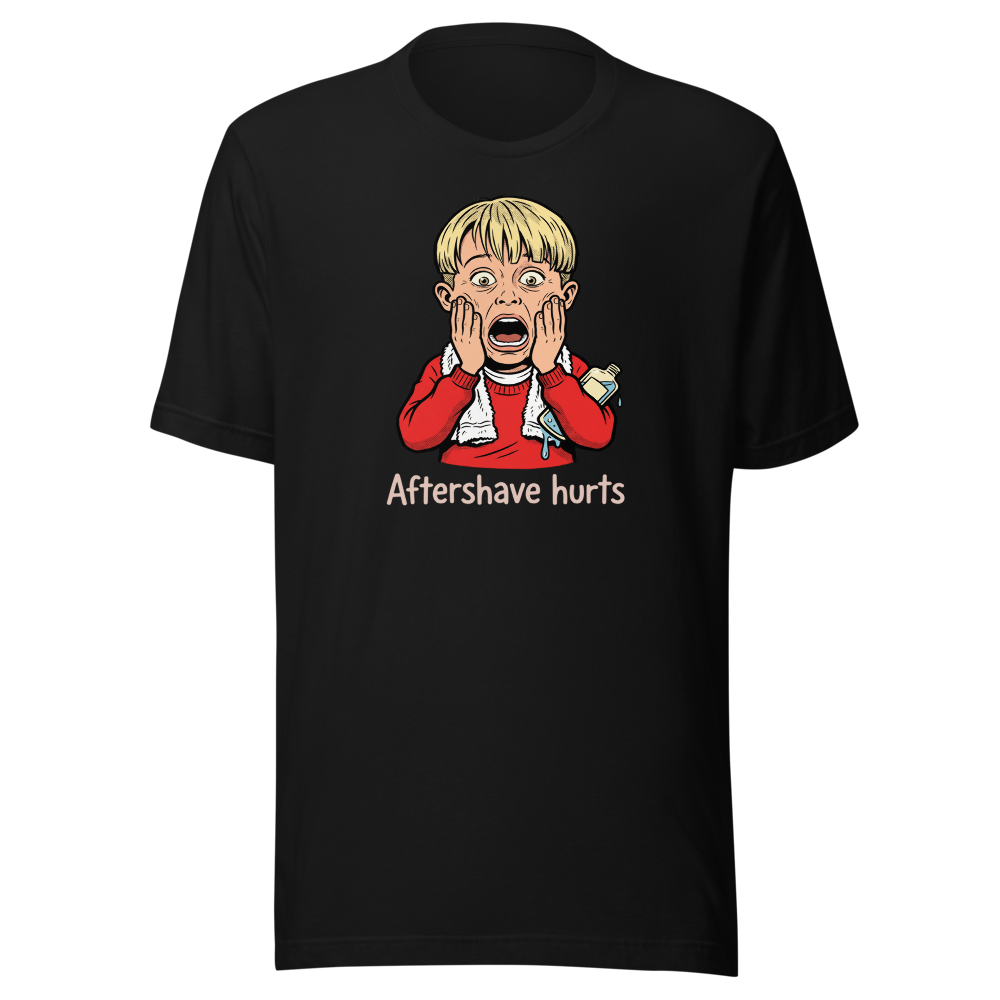 Aftershave Hurts Suburban Scream Comedy Tee — black front view