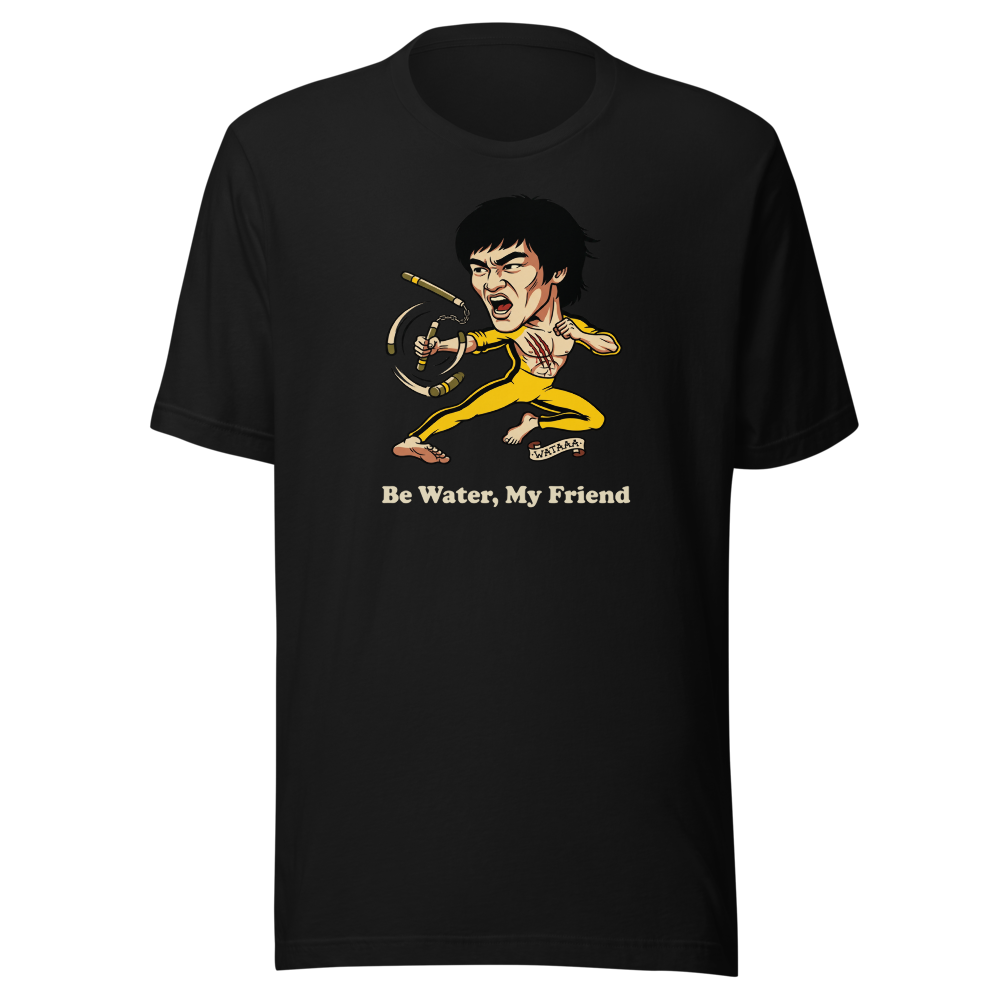 Flying Kick Kung Fu Master Tattoo Flash Tee — black front view