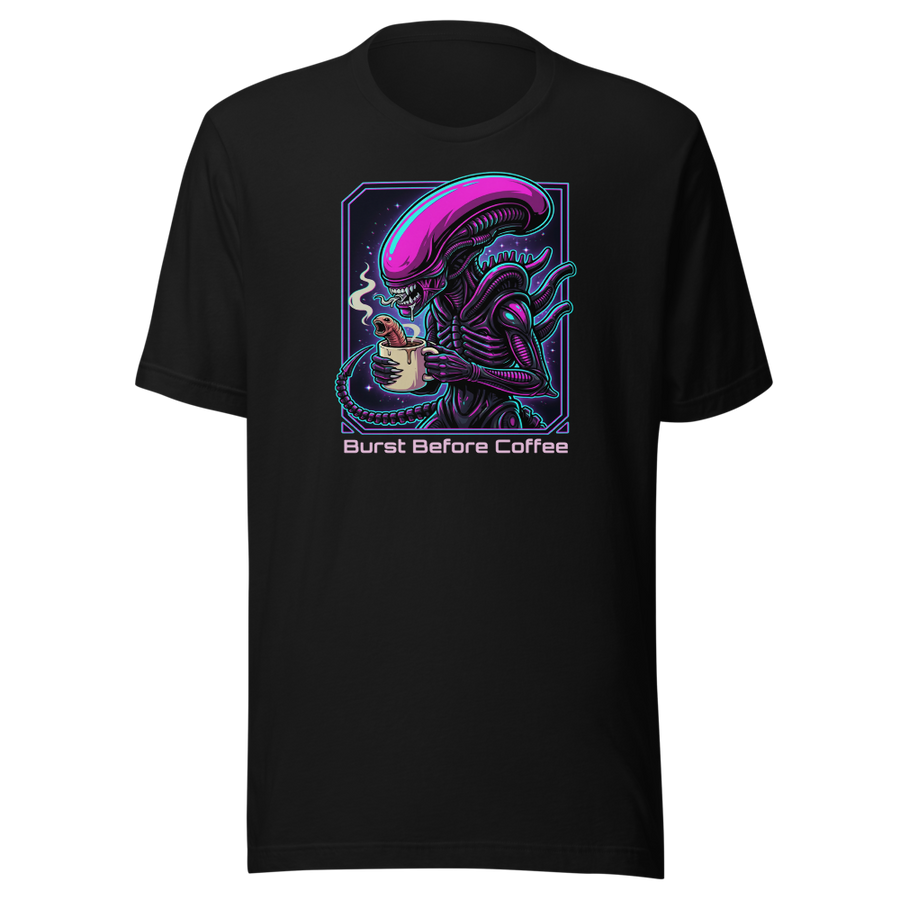 Burst Before Coffee Cyberpunk Alien Horror Tee