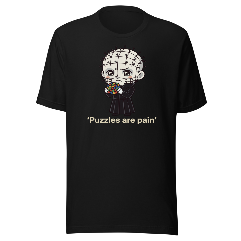 Chibi Puzzle Demon Cute Horror Parody Tee — black front view