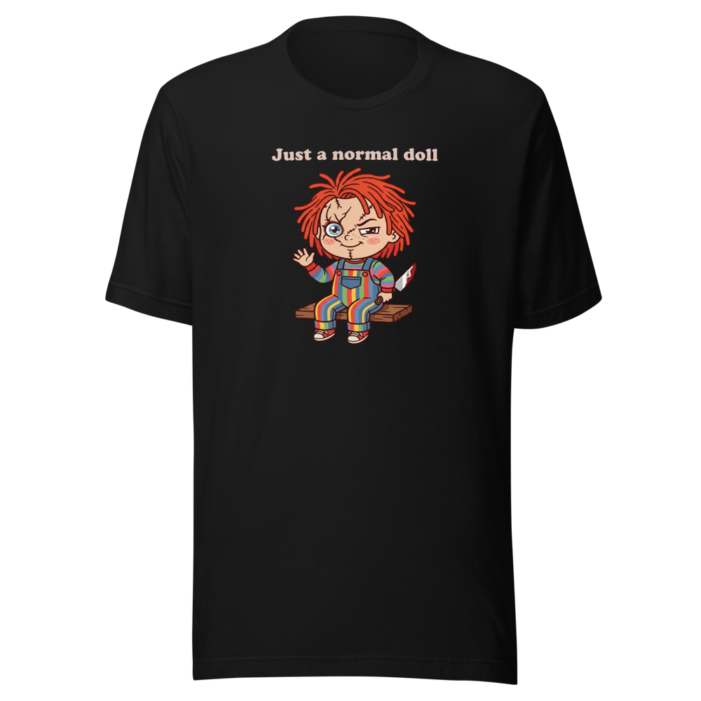Just A Normal Doll Kawaii Killer Toy Horror Tee — black front view