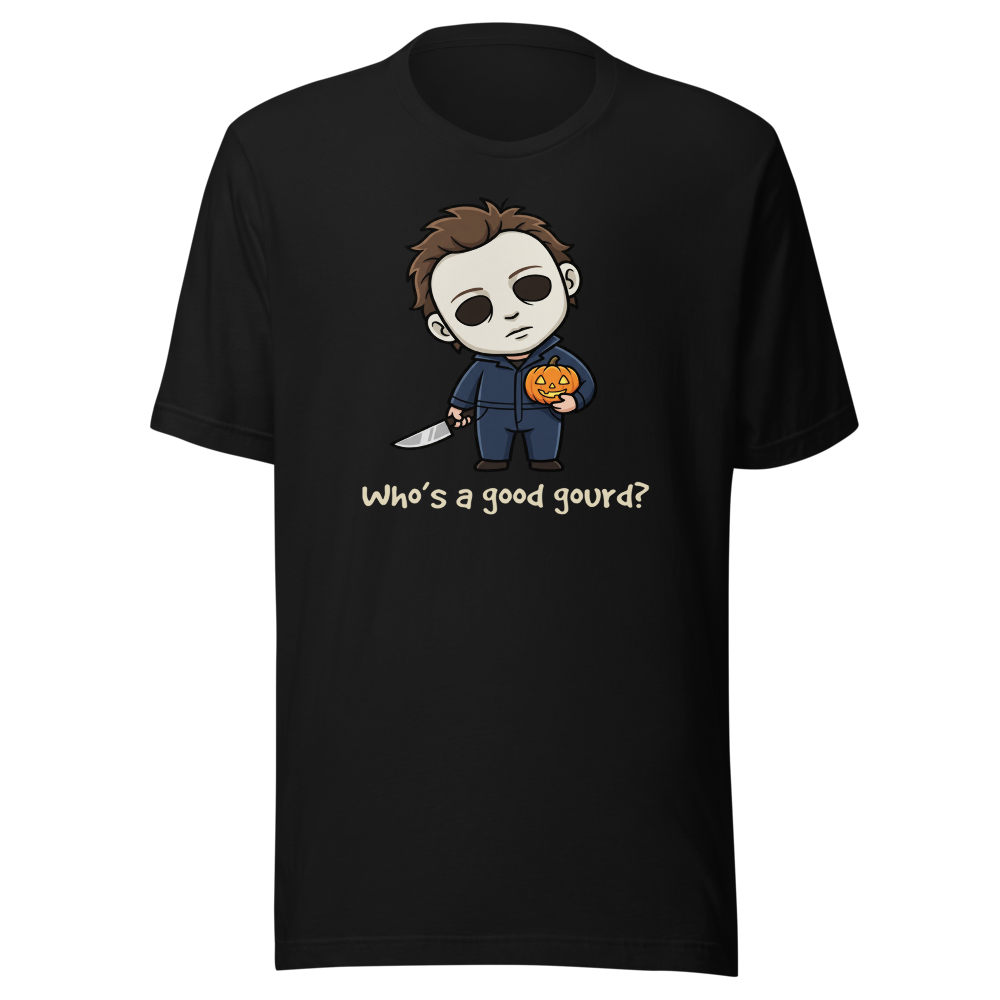 Confused Puppy Slasher Chibi Pumpkin Halloween Tee — black front view
