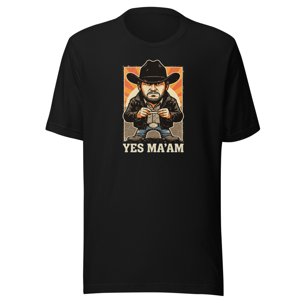 Yes Ma'am Ranch Hand Sunset Cowboy Western Tee — black front view
