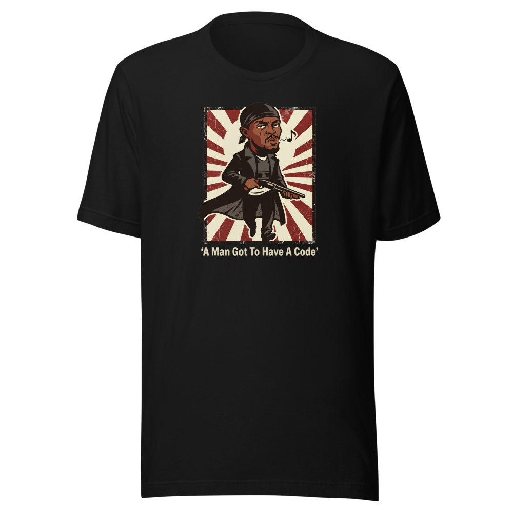 Whistling Stick-Up Man Code Propaganda Tee — black front view
