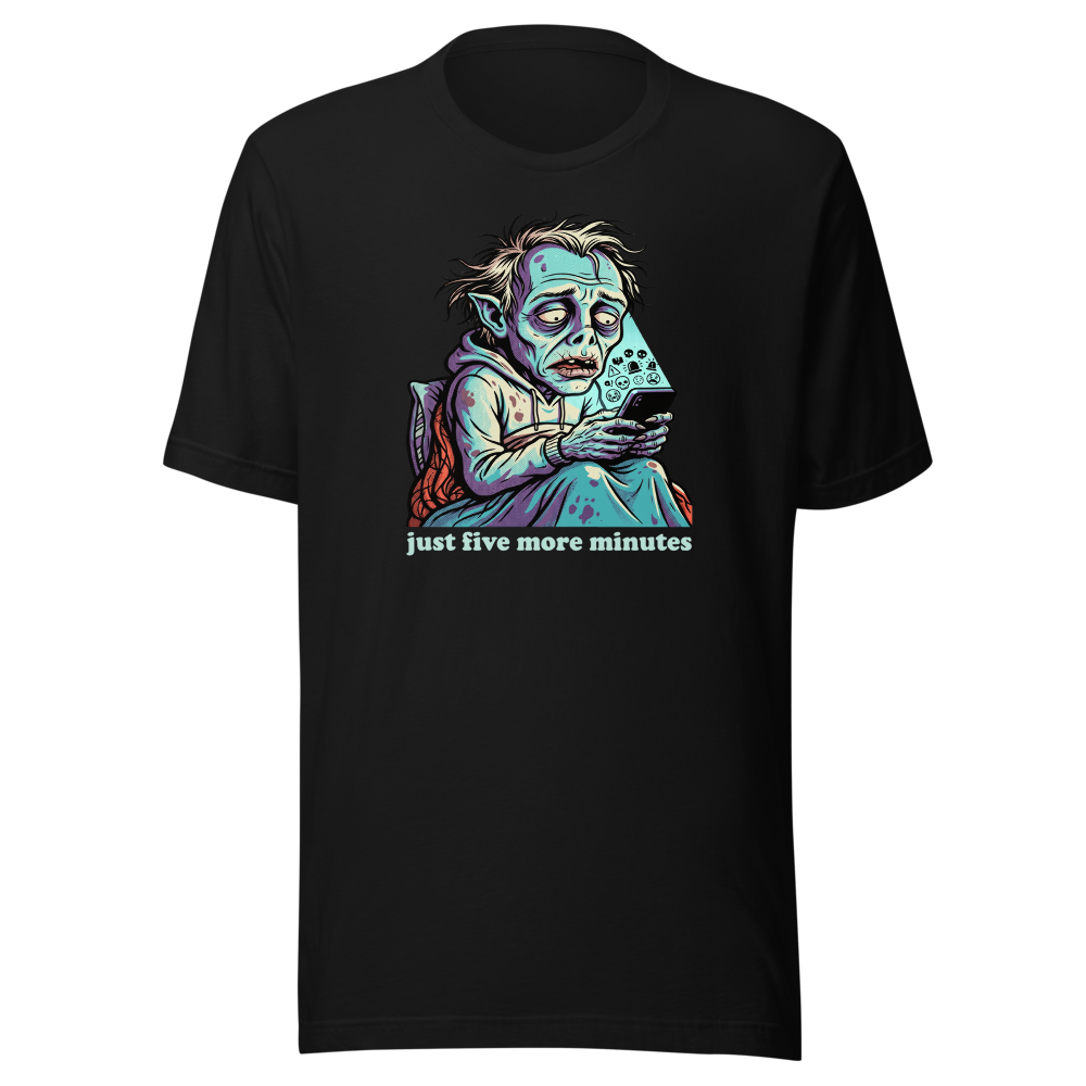 3AM Phone Gremlin Doomscroll Halftone Tee — black front view