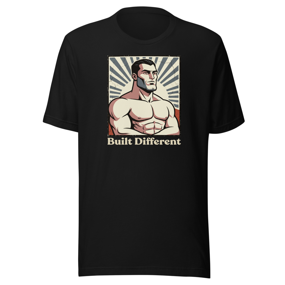 Built Different Chiseled Jaw Propaganda Meme Tee — black front view