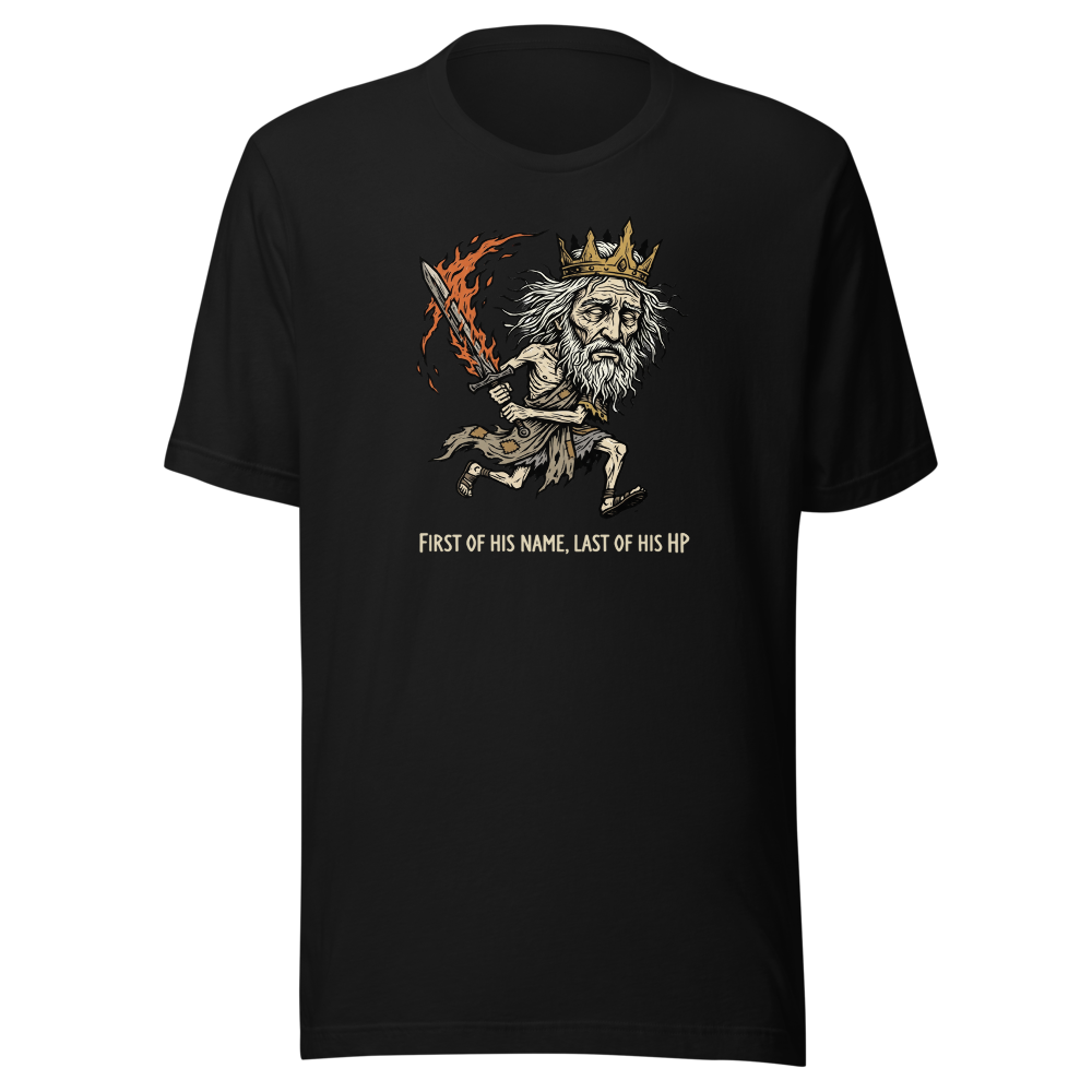 First Of His Name Last Of His HP Boss Tee — black front view