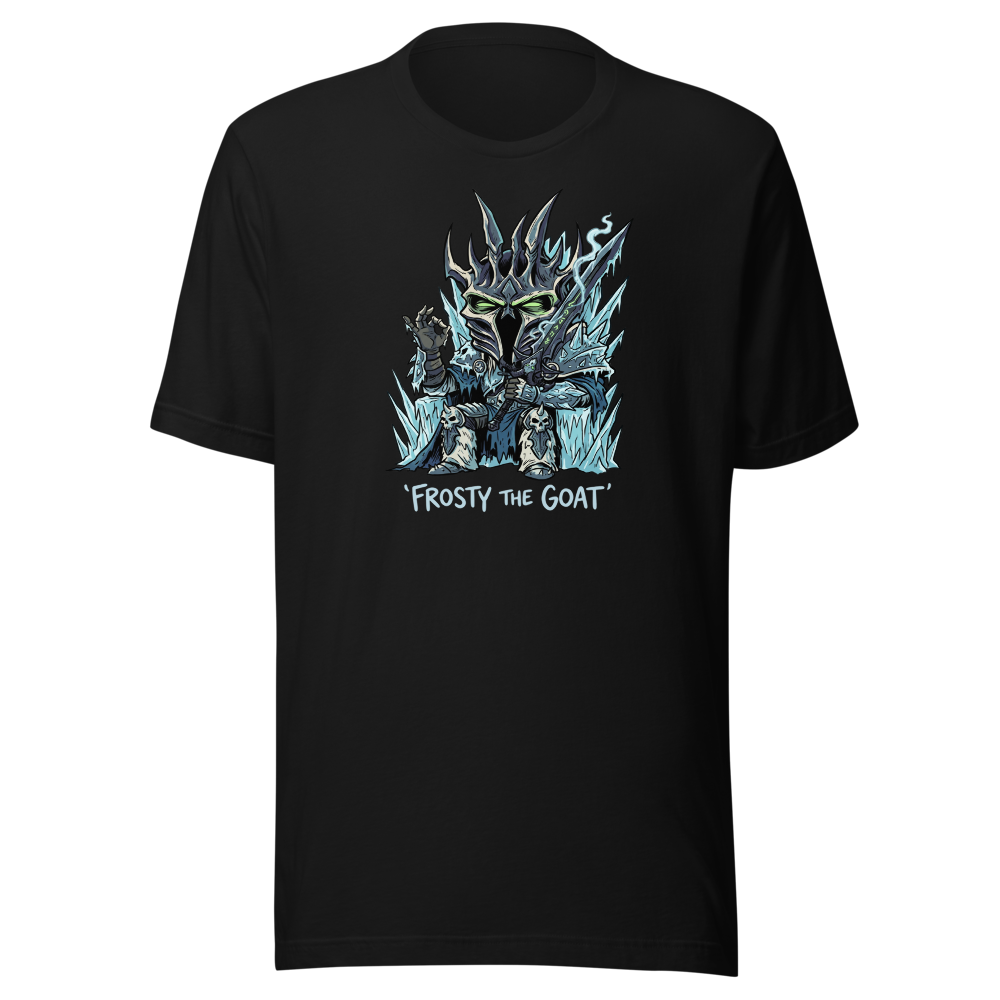 Frosty The Goat Frozen Throne Tea Time Tee — black front view