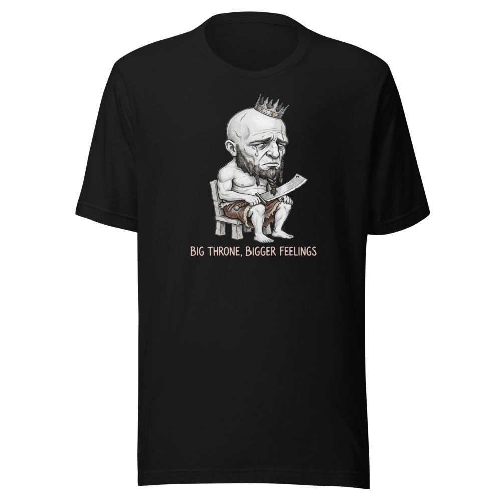 Sad Giant King Tiny Throne Sketch Tee — black front view