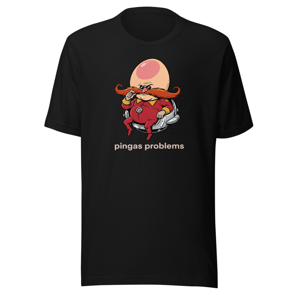 Egg-Shaped Villain Hover Pod Problems Tee — black front view