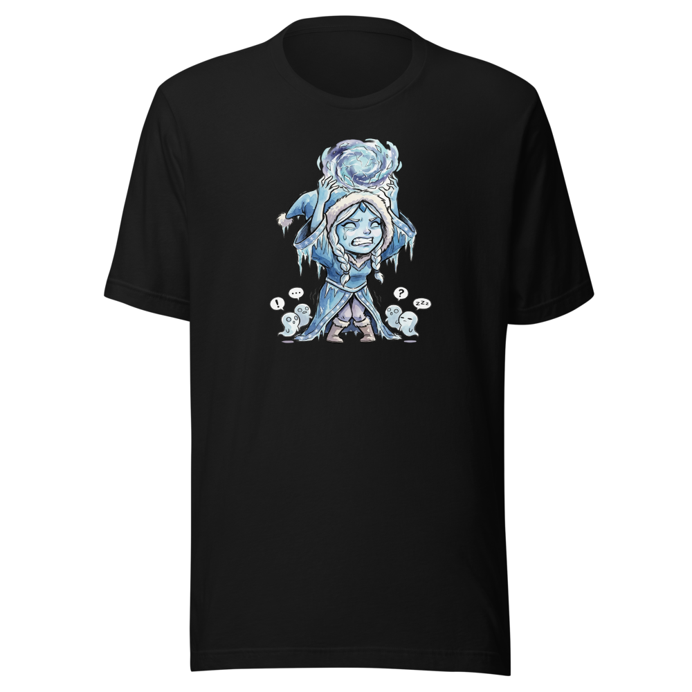 Shivering Ice Mage Solo Ult MOBA Watercolor Tee — black front view