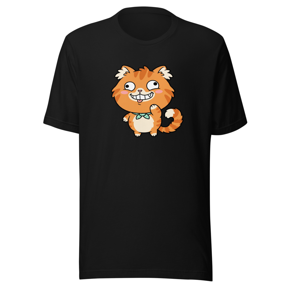 Derpy Orange Tabby Chibi Meme Cat Tee — Premium Tee — black front view