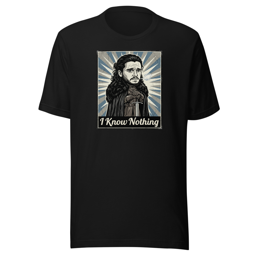 I Know Nothing Brooding Northern Hero Propaganda Tee — Premium Tee — black front view