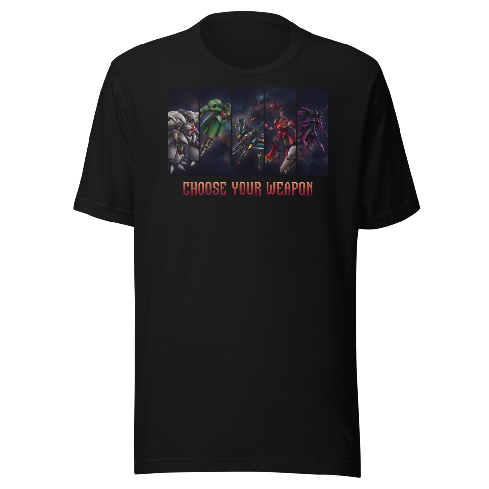 Choose Your Weapon Retro RPG Boss Roster Tee — black front view