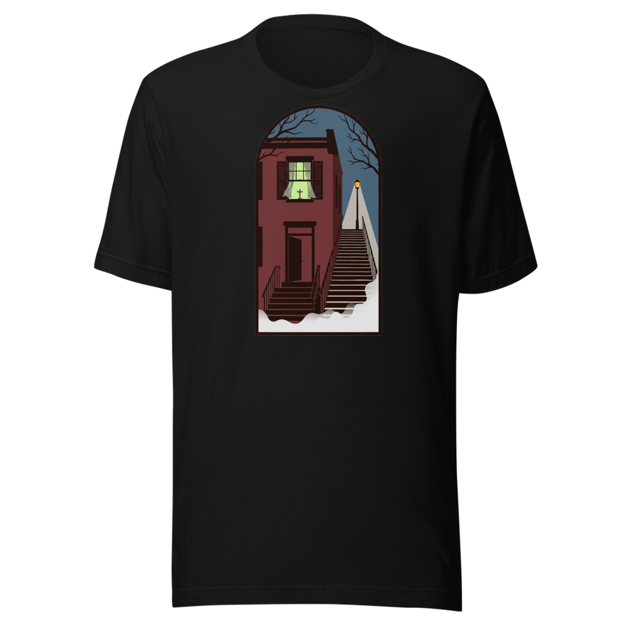 Haunted Row House Stone Stairs Horror Night Tee