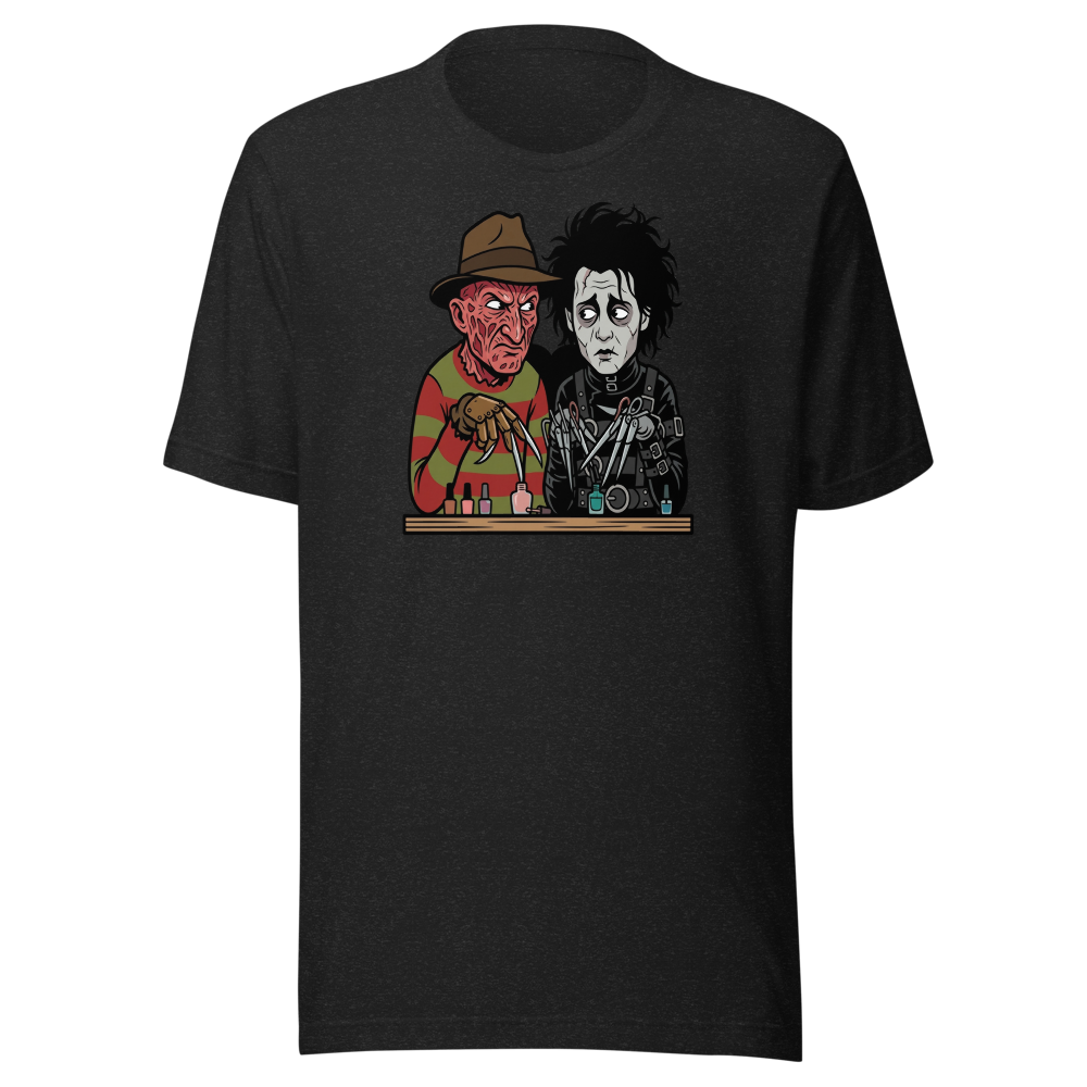Bladed Villains Nail Salon Side-Eye Horror Tee — Men's Premium Tee — black heather front view