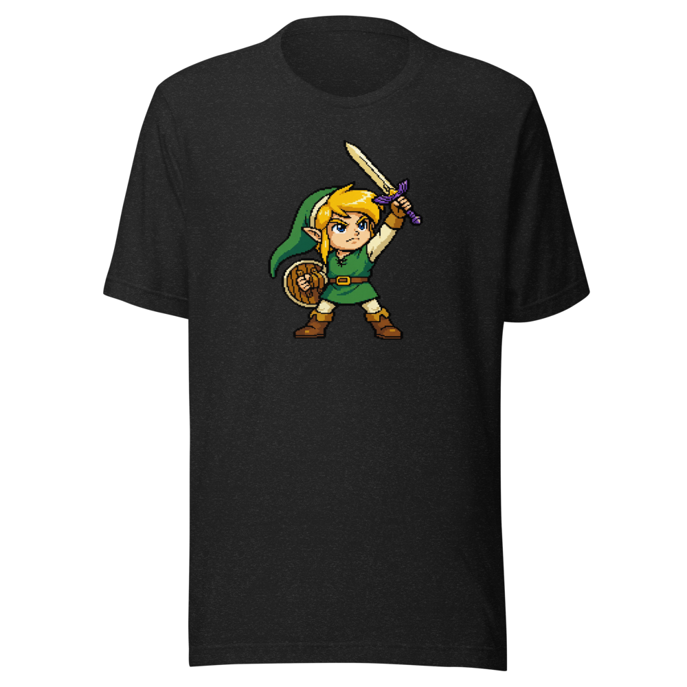 16-Bit Pixel Hero Sword Raise Retro Gamer Tee — Premium Tee — black heather front view
