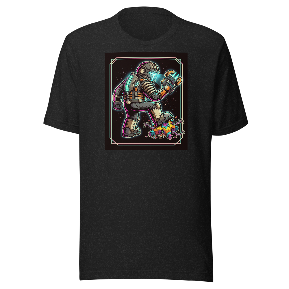 Haunted Space Engineer Piñata Stomp Neon Noir Tee — Premium Tee — black heather front view