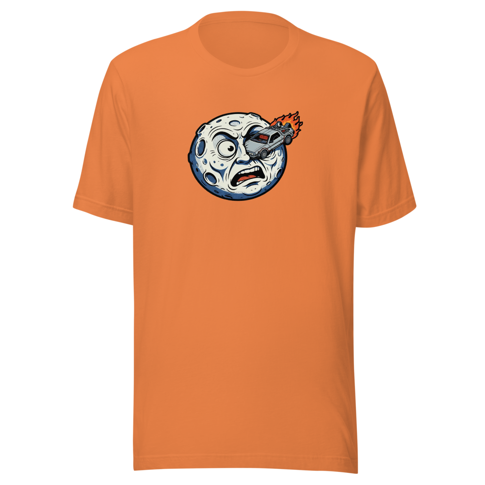 Silent Film Moon Crash Time Machine Movie Tee — Men's Premium Tee — burnt orange front view
