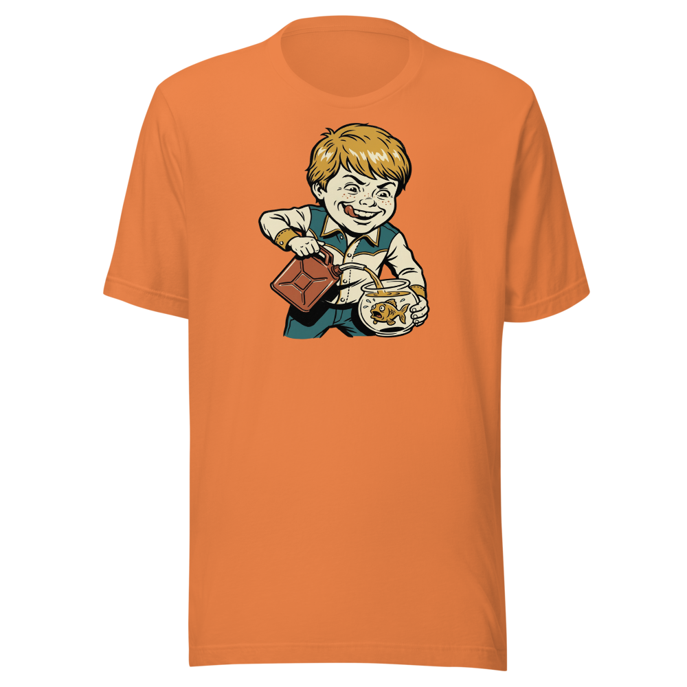 Chaotic Kid Vintage Instructional Pamphlet Dark Humor Tee — burnt orange front view