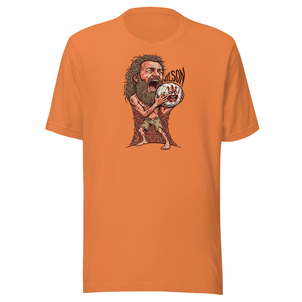 Stranded Castaway Volleyball Scream Gig Poster Tee — Men's Premium Tee — burnt orange front view