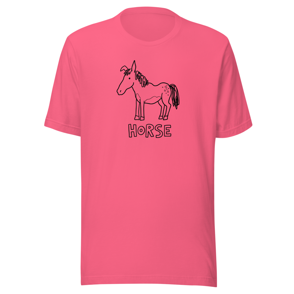 Wonky Barnyard Doodle Crayon Art Funny Tee â€” Charity Pink front view