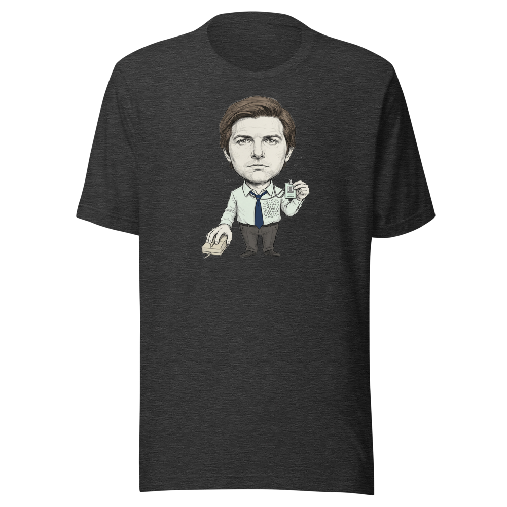 Split-Brain Office Drone Pencil Sketch Tee — dark grey heather front view