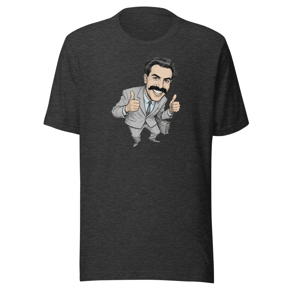 Very Nice Mustache Guy Pencil Sketch Comedy Tee — dark grey heather front view
