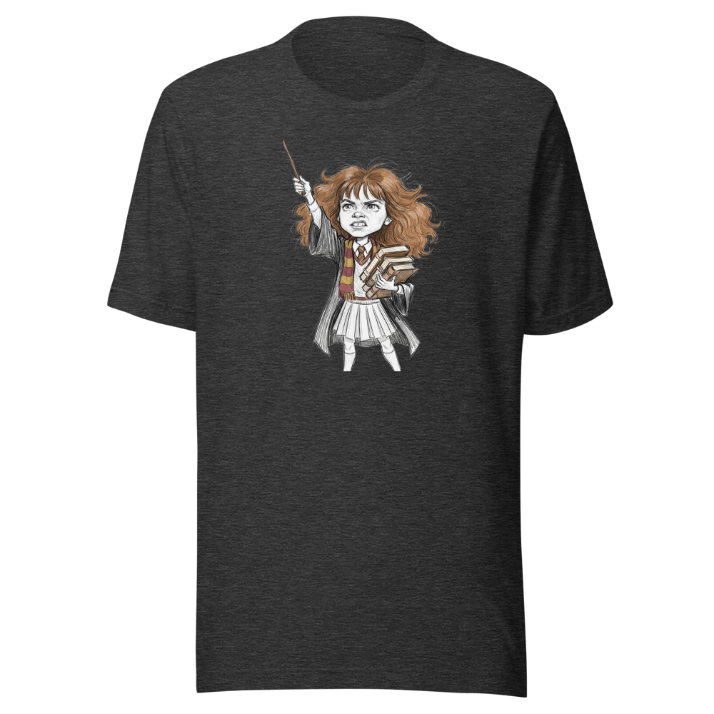 Eager Wizard School Top Student Pencil Sketch Tee — dark grey heather front view
