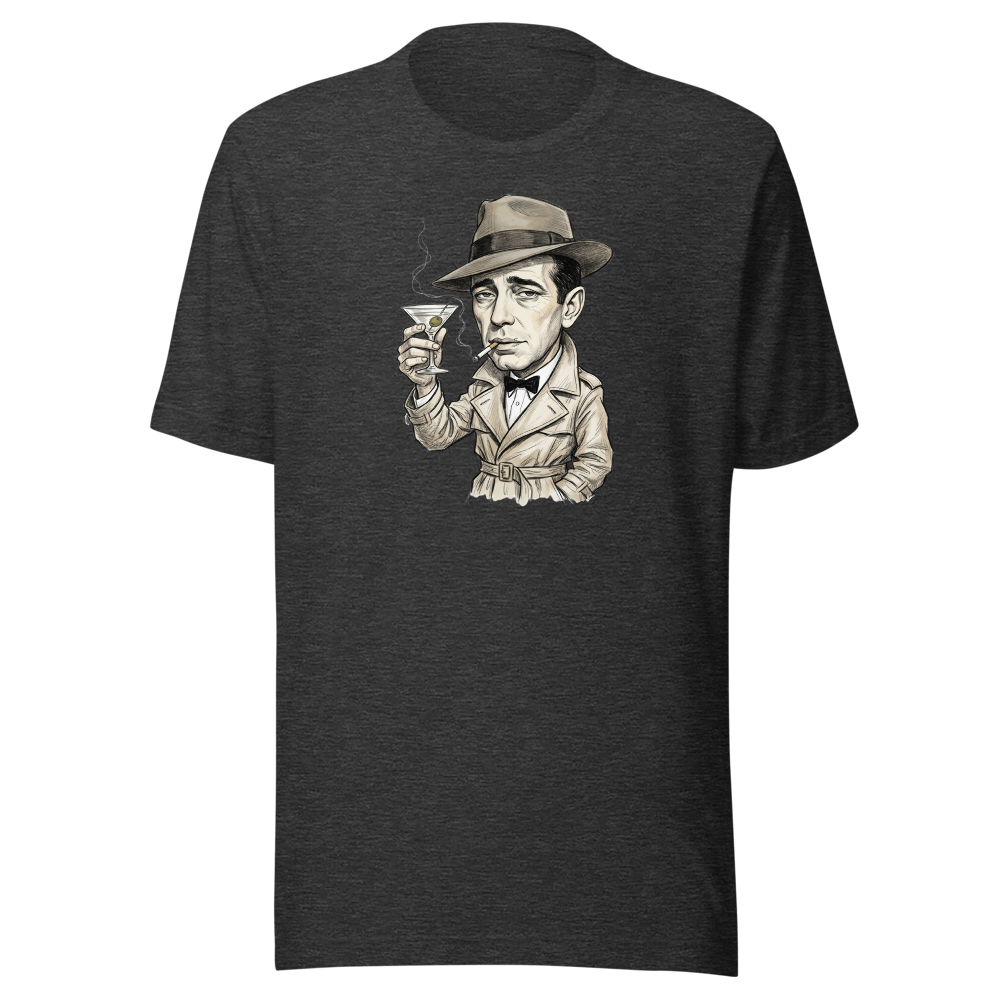 Lonely Barfly Noir Martini Toast Pencil Sketch Tee — dark grey heather front view