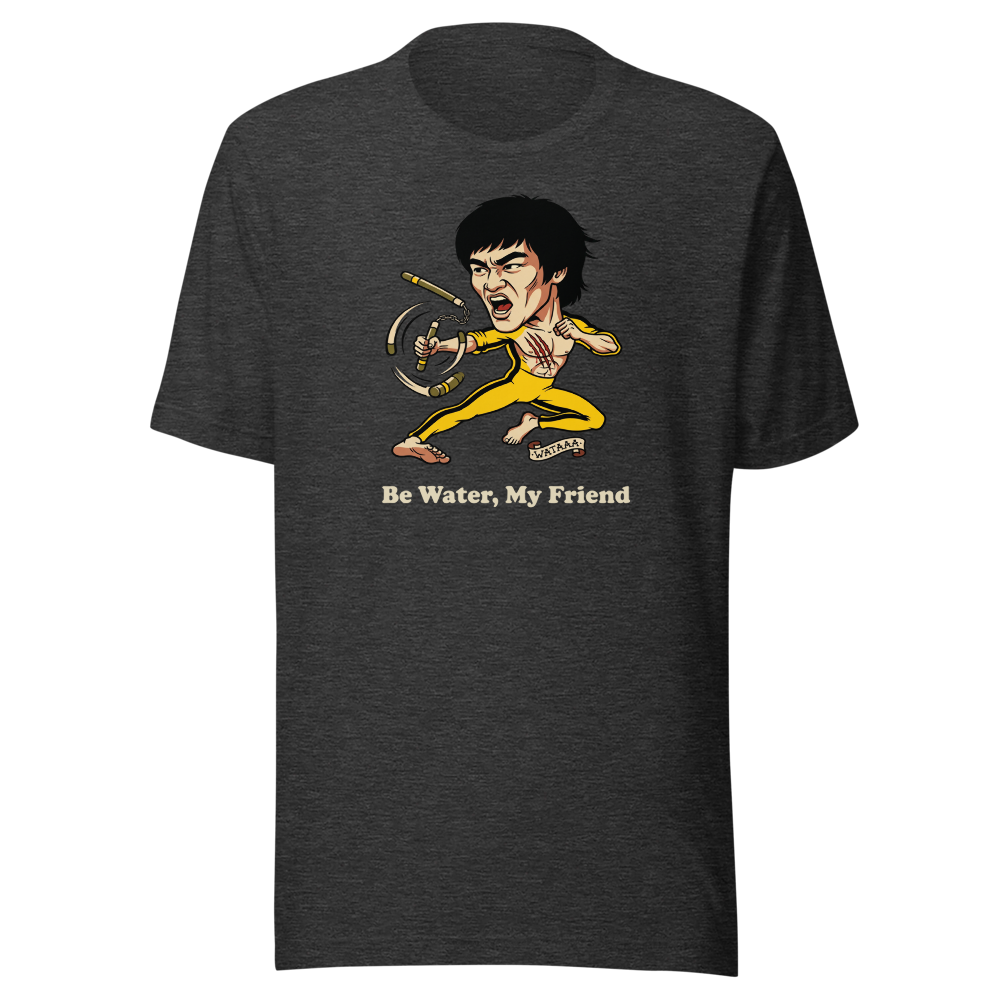 Flying Kick Kung Fu Master Tattoo Flash Tee — dark grey heather front view