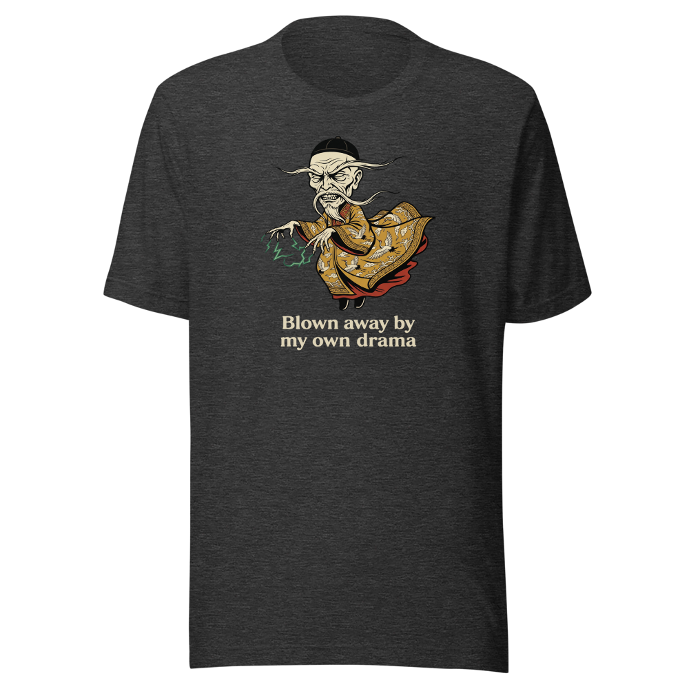 Ancient Sorcerer Vintage Travel Poster Tee — dark grey heather front view