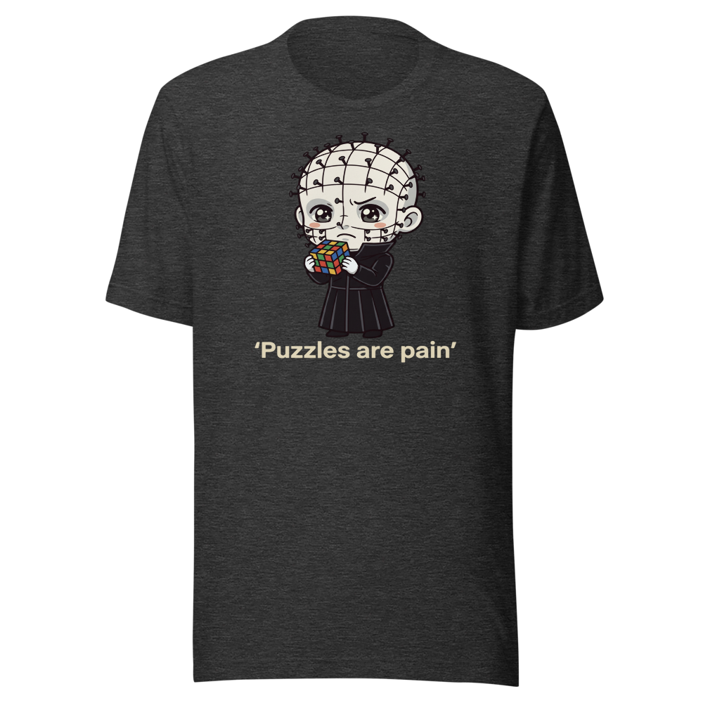 Chibi Puzzle Demon Cute Horror Parody Tee — dark grey heather front view
