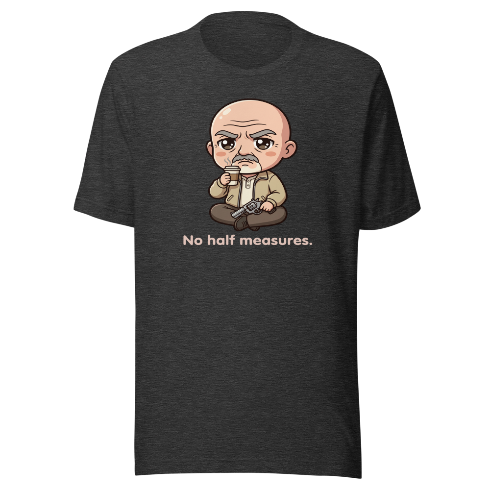 Chibi Stoic Grandpa Hitman Coffee Sipper Tee — dark grey heather front view