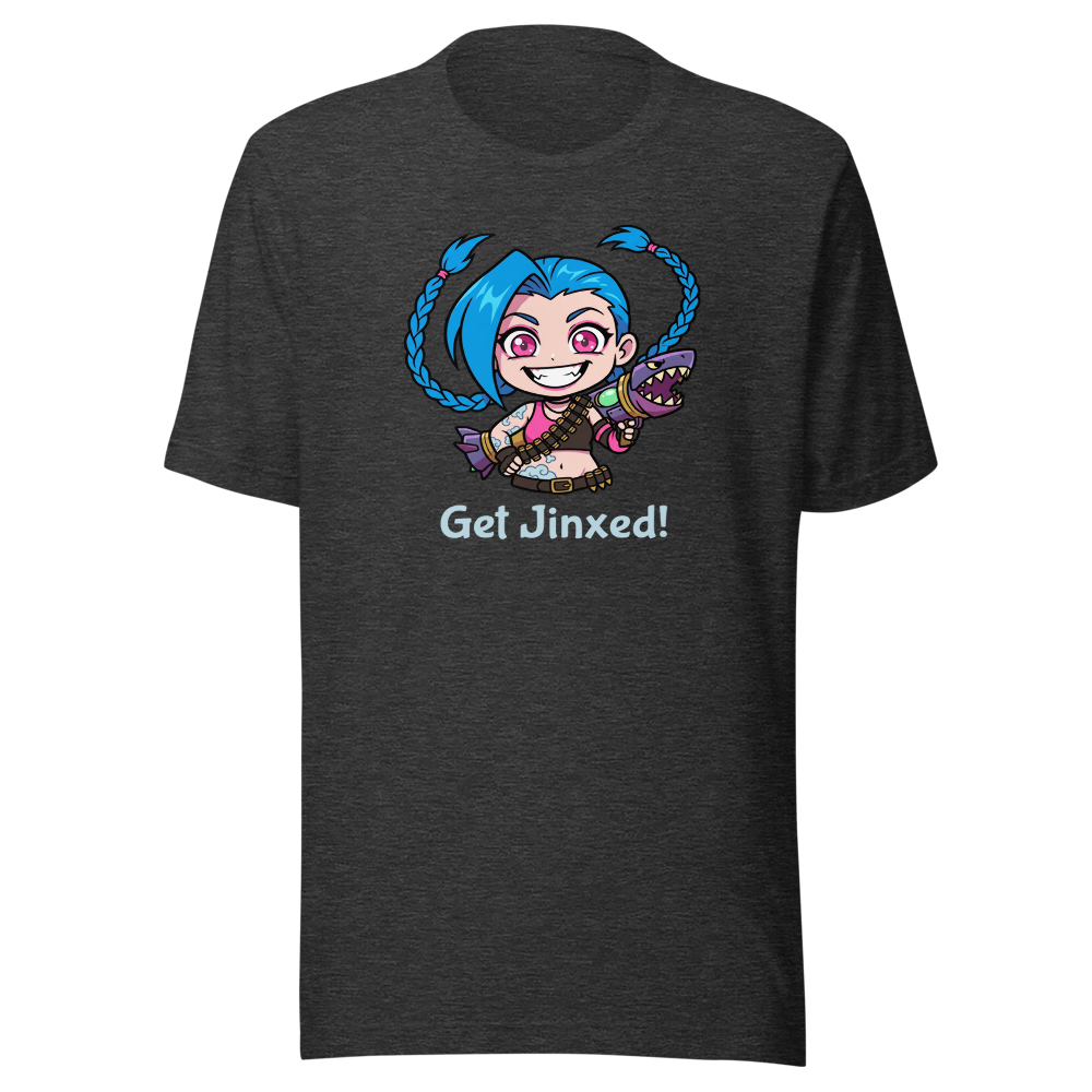 Chibi Gremlin Girl Rocket Launcher Anime Tee — dark grey heather front view