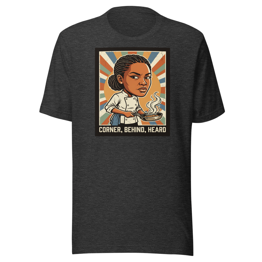 Side-Eye Chef Propaganda Screenprint Kitchen Tee — dark grey heather front view