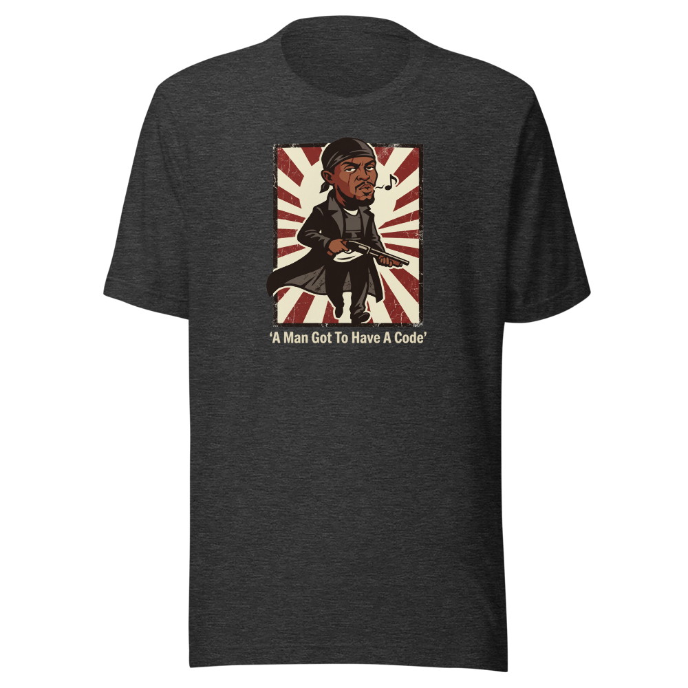 Whistling Stick-Up Man Code Propaganda Tee — dark grey heather front view