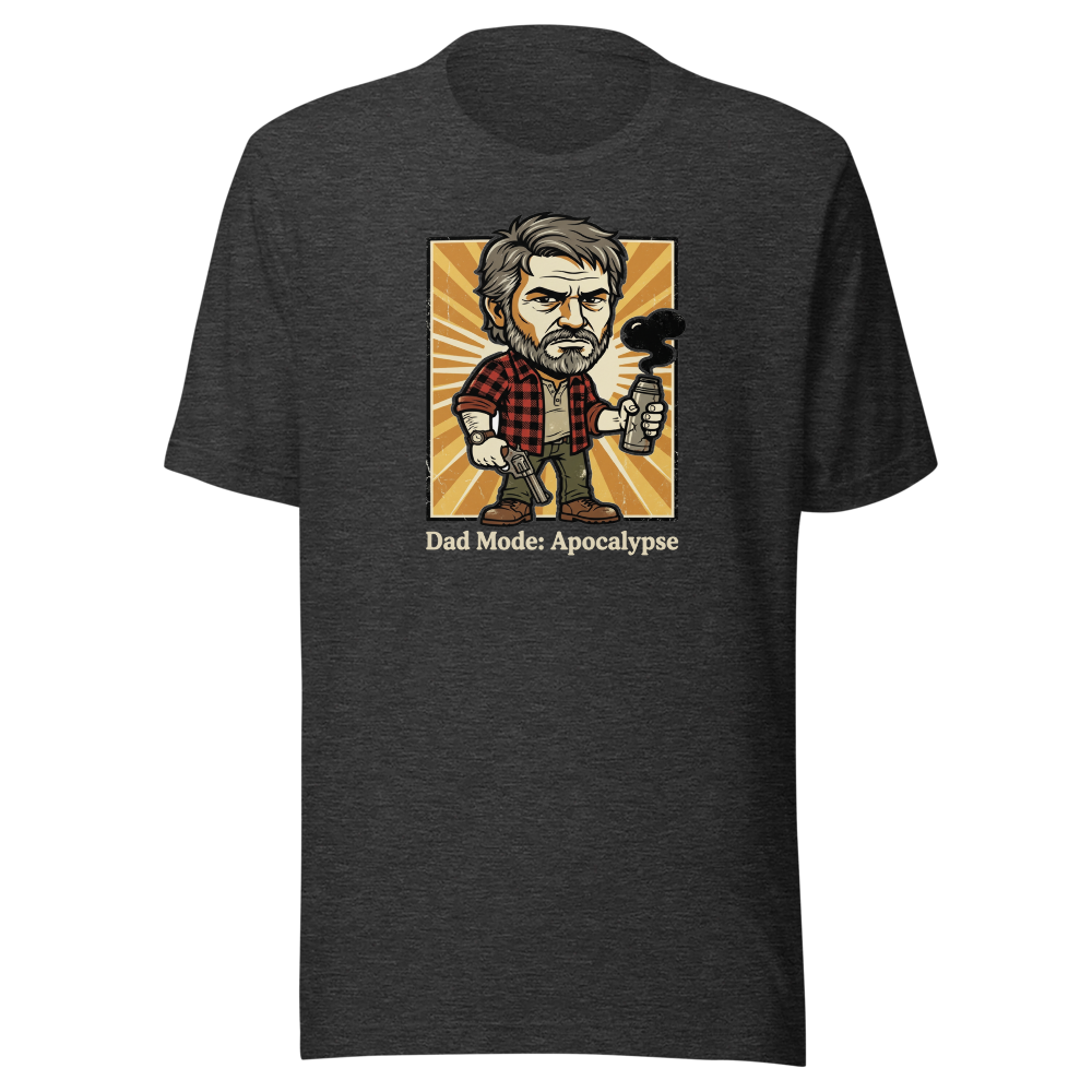 Dad Mode Apocalypse Grumpy Survival Dad Graphic Tee — dark grey heather front view