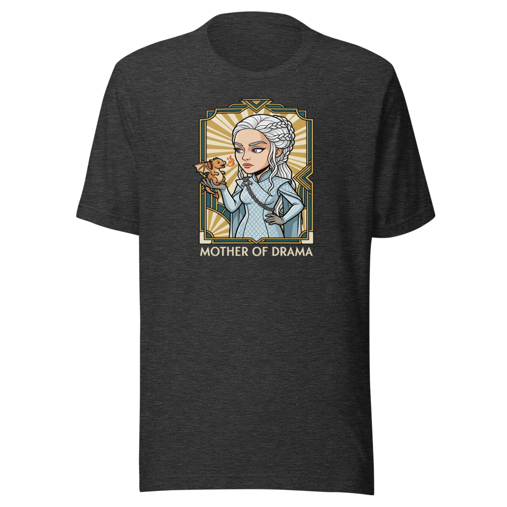 Mother of Drama Silver Queen Dragon Deco Tee — dark grey heather front view