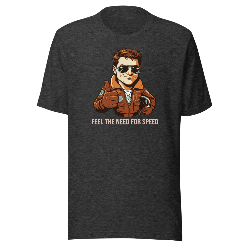 Retro Naval Aviator Need For Speed Travel Poster Tee — dark grey heather front view