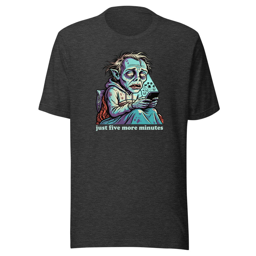 3AM Phone Gremlin Doomscroll Halftone Tee — dark grey heather front view