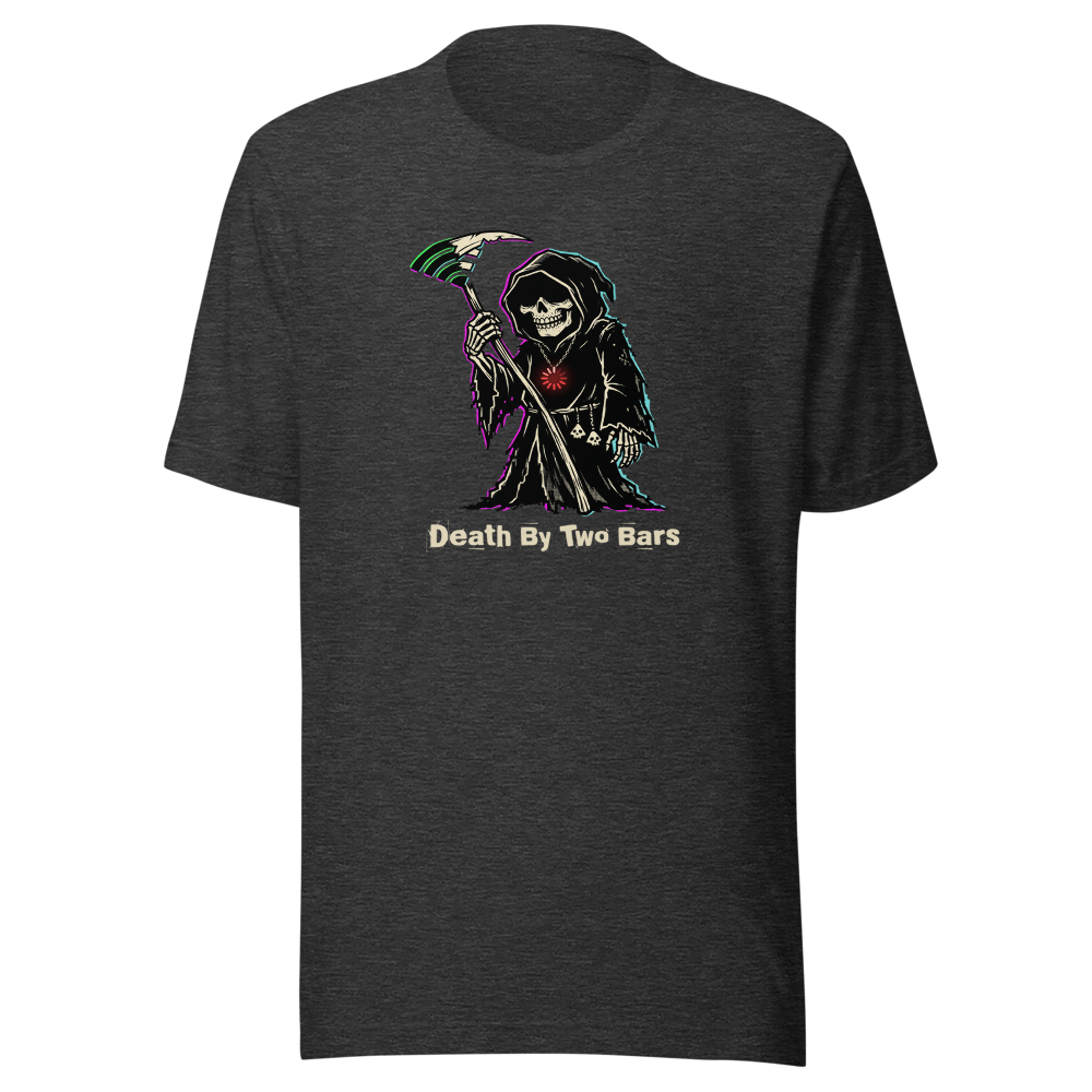 Death By Two Bars Wi-Fi Reaper Punk Gamer Tee — dark grey heather front view