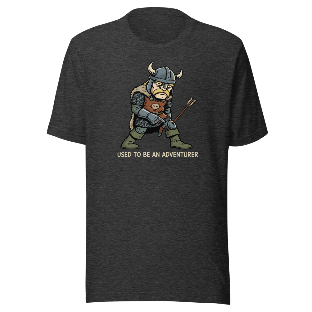Retired Adventurer City Guard Comic Ink Tee — dark grey heather front view