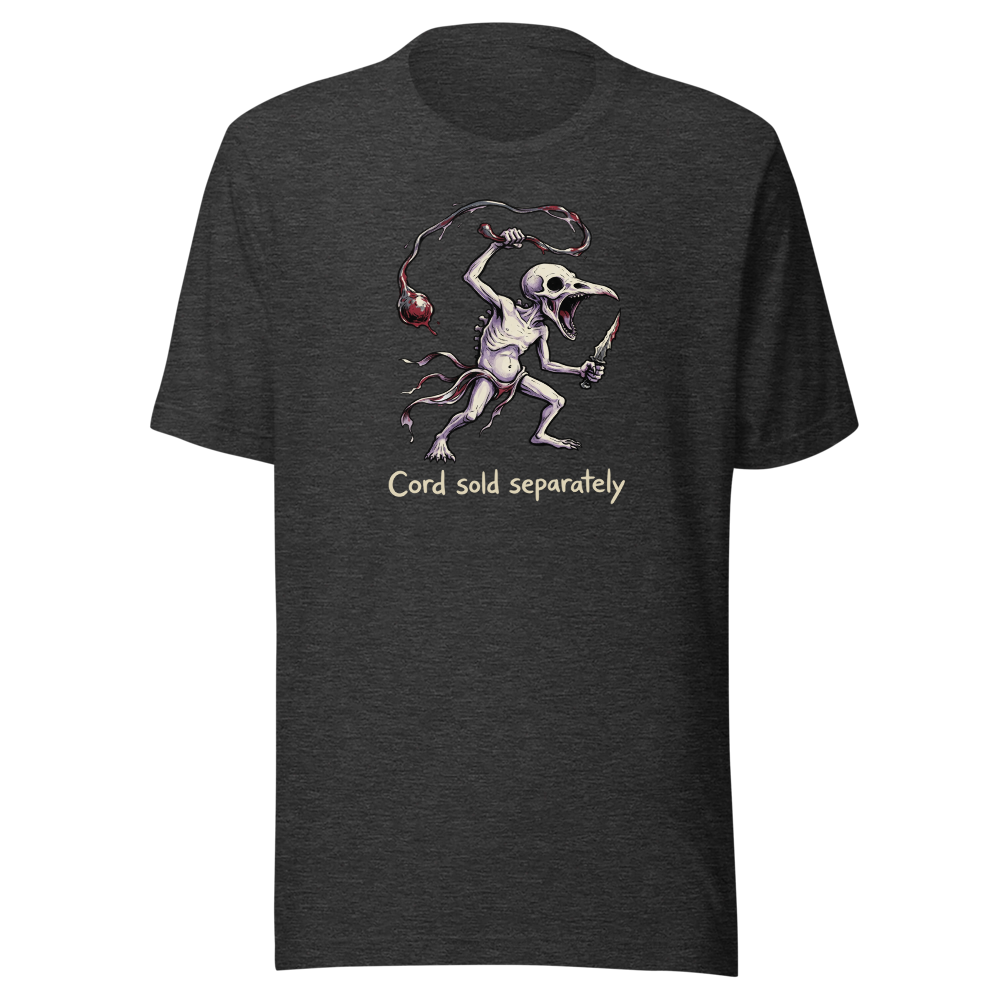 Cord Sold Separately Punk Eldritch Newborn Boss Tee — dark grey heather front view