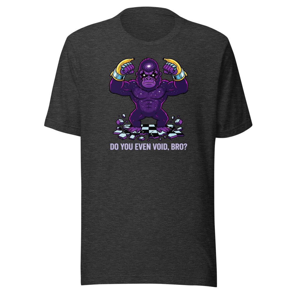 Cosmic Gorilla Boss Halftone Pop Art Tee — dark grey heather front view
